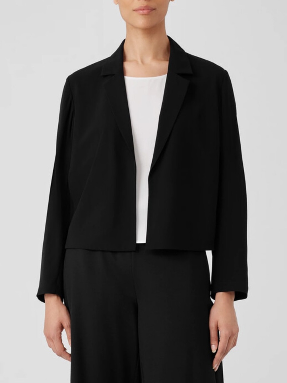 Eileen Fisher Silk Georgette Crepe Cropped Blazer Black Size Medium
